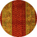 Round Machine Washable Southwestern Yellow Country Rug, wshabs4168yw