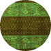 Round Machine Washable Southwestern Green Country Area Rugs, wshabs4168grn