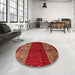 Round Abstract Chestnut Red Southwestern Rug in a Office, abs4168