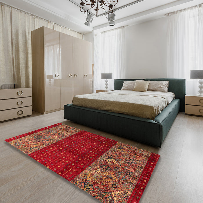 Abstract Chestnut Red Southwestern Rug in a Bedroom, abs4168