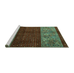 Sideview of Machine Washable Southwestern Turquoise Country Area Rugs, wshabs4168turq