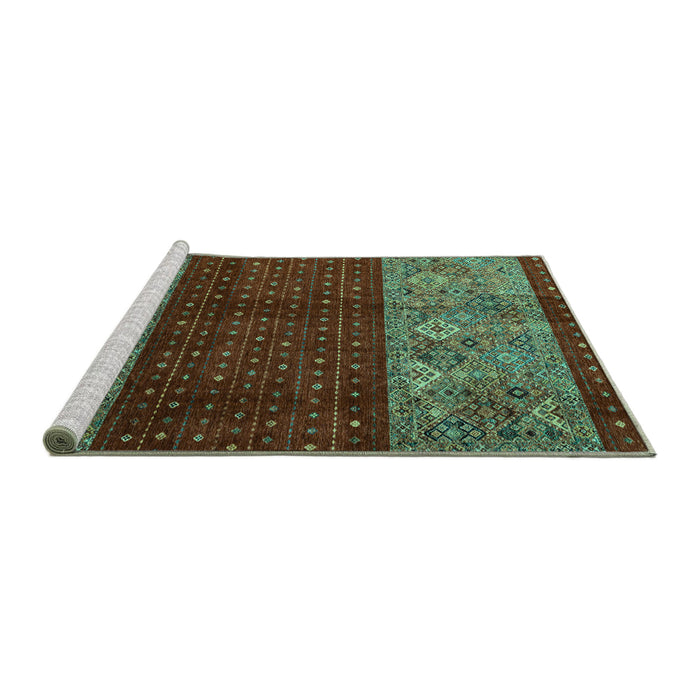 Sideview of Machine Washable Southwestern Turquoise Country Area Rugs, wshabs4168turq