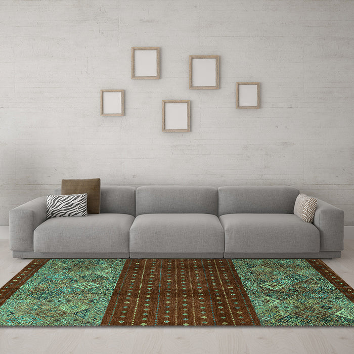 Machine Washable Southwestern Turquoise Country Area Rugs in a Living Room,, wshabs4168turq