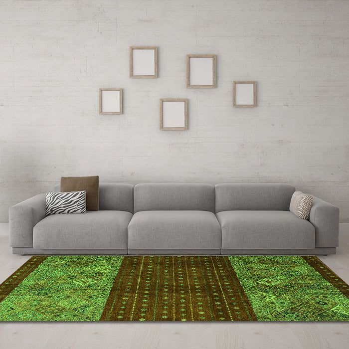 Machine Washable Southwestern Green Country Area Rugs in a Living Room,, wshabs4168grn