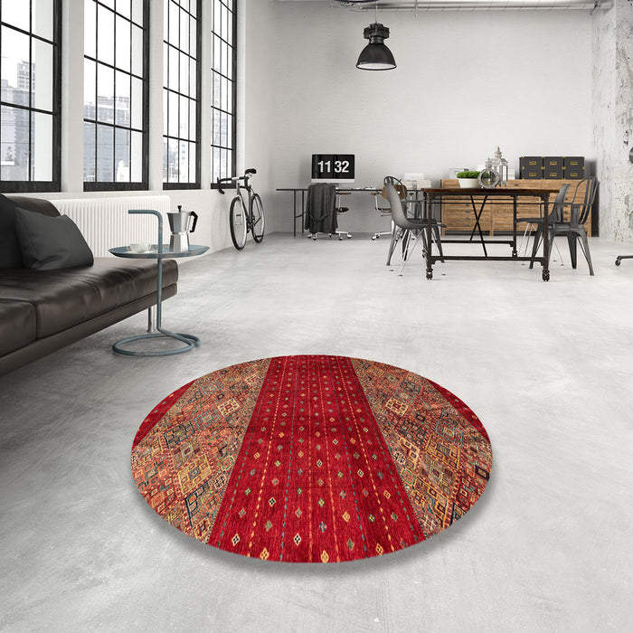 Round Machine Washable Abstract Chestnut Red Rug in a Office, wshabs4168