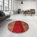 Round Machine Washable Abstract Chestnut Red Rug in a Office, wshabs4168