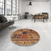 Round Abstract Saffron Red Modern Rug in a Office, abs4169