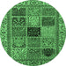 Round Machine Washable Abstract Emerald Green Modern Area Rugs, wshabs4169emgrn