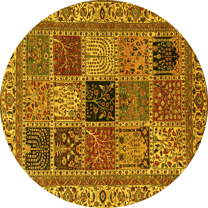 Round Abstract Yellow Modern Rug, abs4169yw