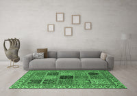 Machine Washable Abstract Emerald Green Modern Rug, wshabs4169emgrn