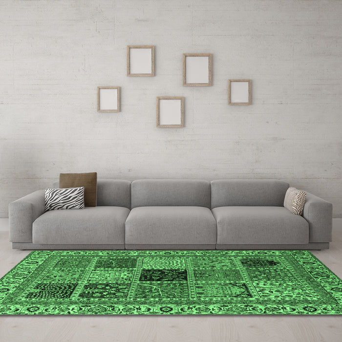 Machine Washable Abstract Emerald Green Modern Area Rugs in a Living Room,, wshabs4169emgrn