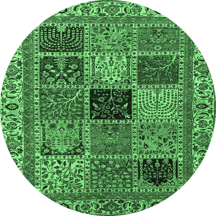 Round Abstract Emerald Green Modern Rug, abs4169emgrn