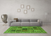 Machine Washable Abstract Green Modern Rug, wshabs4169grn