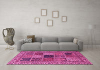 Machine Washable Abstract Pink Modern Rug, wshabs4169pnk