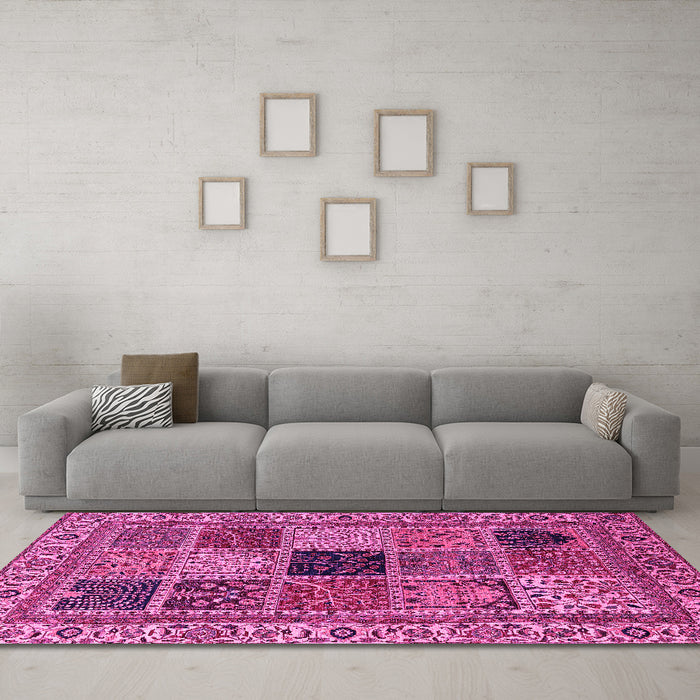 Machine Washable Abstract Pink Modern Rug in a Living Room, wshabs4169pnk