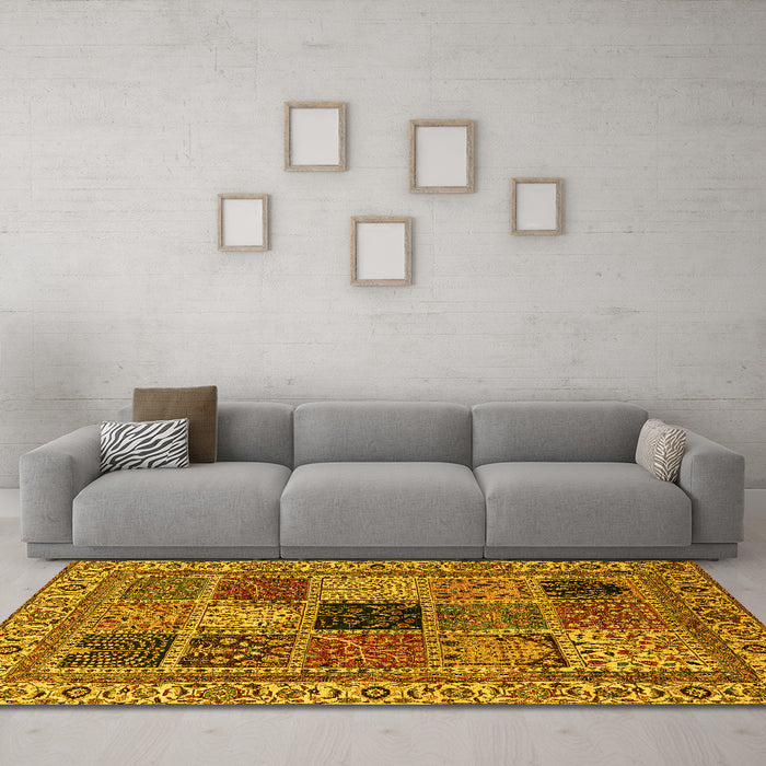 Machine Washable Abstract Yellow Modern Rug in a Living Room, wshabs4169yw