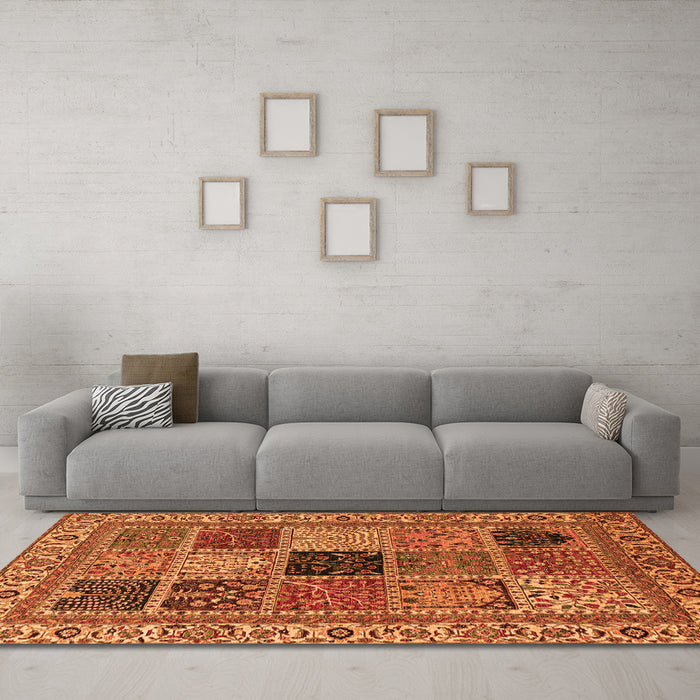 Machine Washable Abstract Orange Modern Area Rugs in a Living Room, wshabs4169org