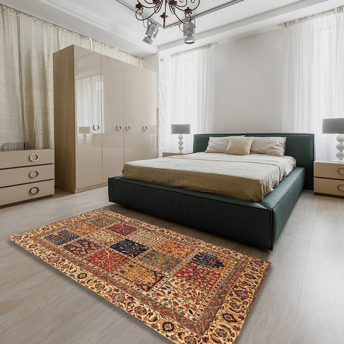 Abstract Saffron Red Modern Rug in a Bedroom, abs4169