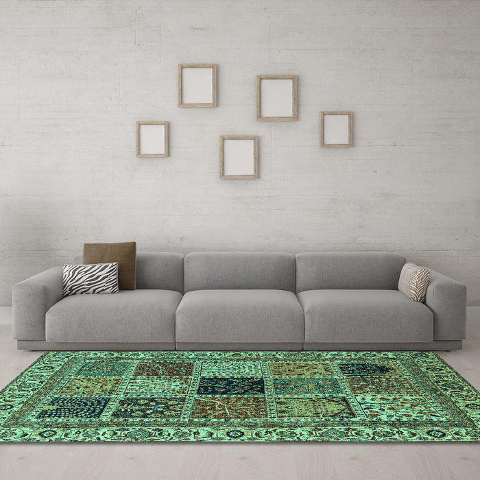 Machine Washable Abstract Turquoise Modern Area Rugs in a Living Room,, wshabs4169turq