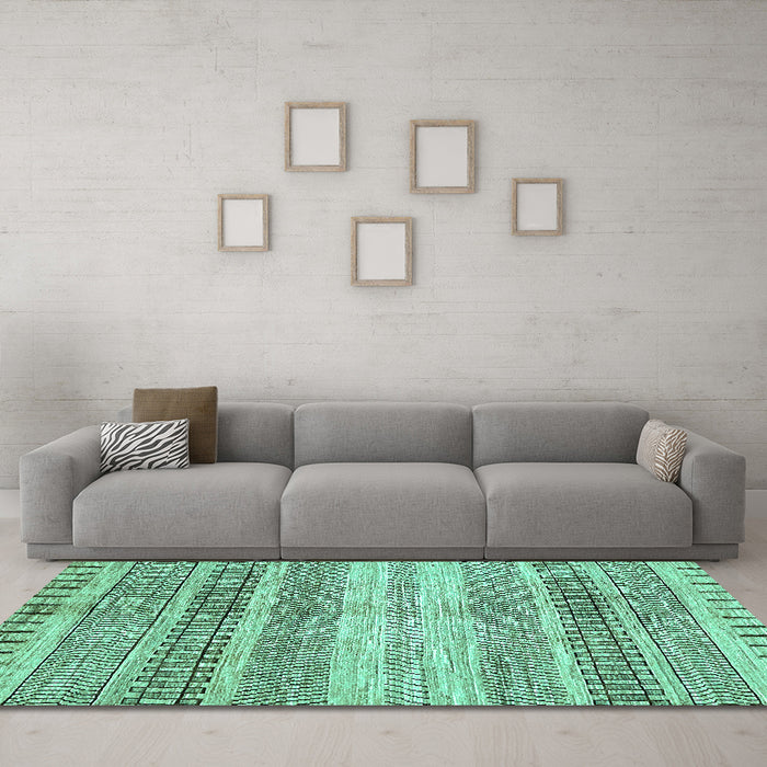 Machine Washable Abstract Turquoise Modern Area Rugs in a Living Room,, wshabs416turq