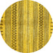 Round Machine Washable Abstract Yellow Modern Rug, wshabs416yw