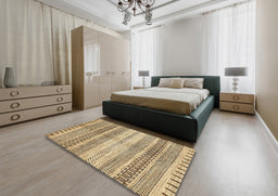 Abstract Brown Gold Modern Rug in a Bedroom, abs416