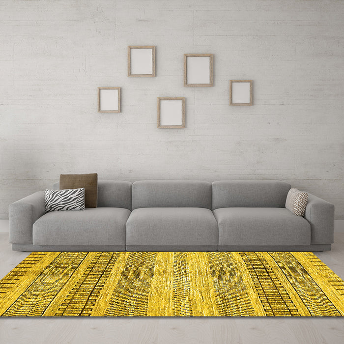 Machine Washable Abstract Yellow Modern Rug in a Living Room, wshabs416yw