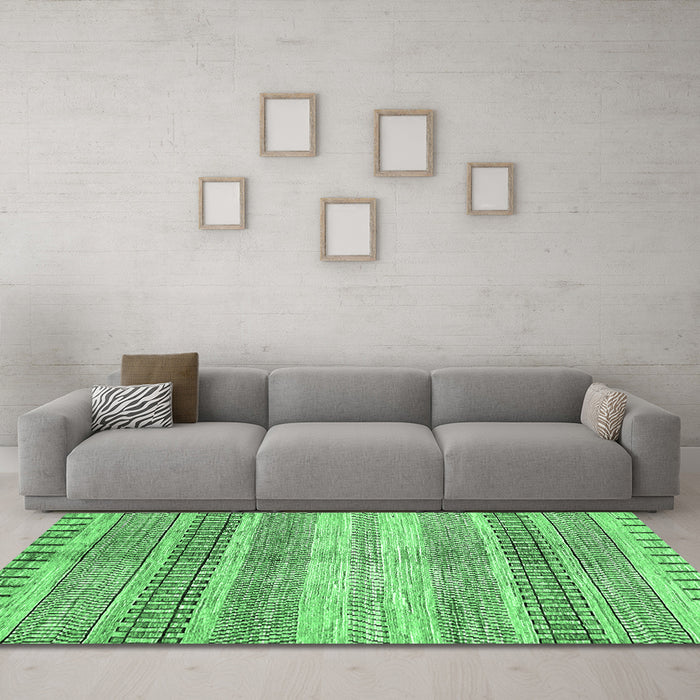 Machine Washable Abstract Emerald Green Modern Area Rugs in a Living Room,, wshabs416emgrn