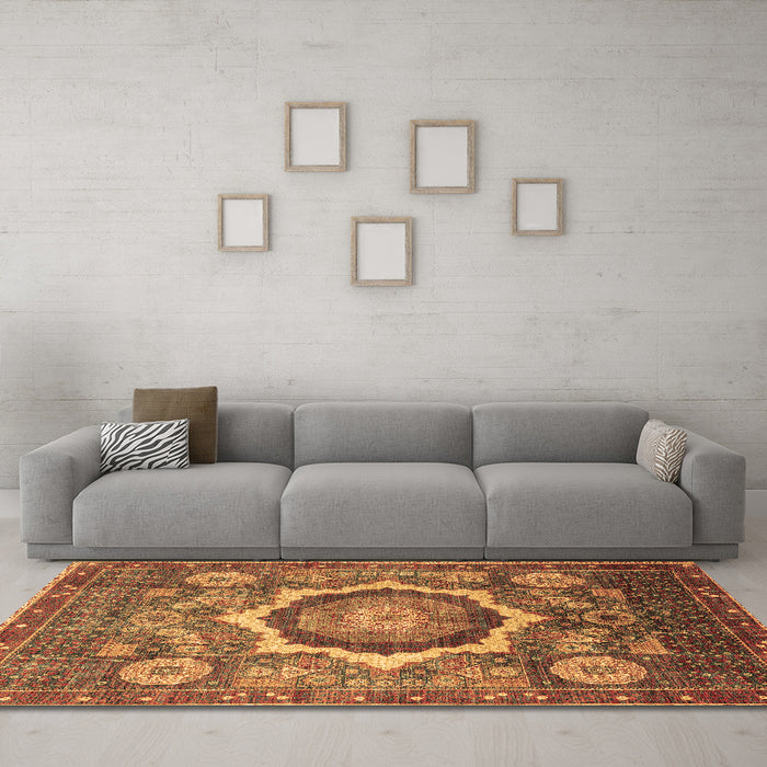 Machine Washable Abstract Brown Modern Rug in a Living Room,, wshabs4170brn