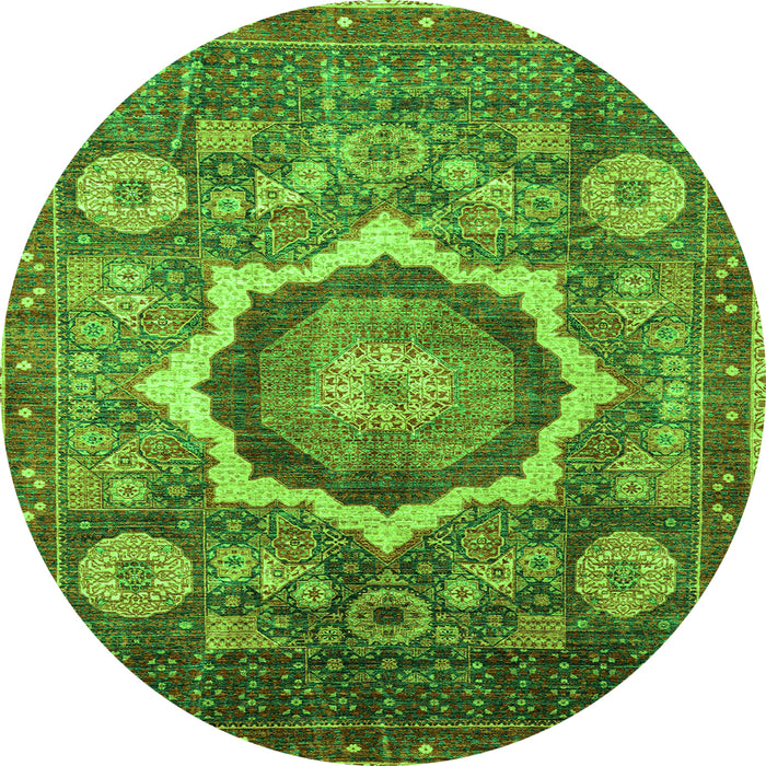 Round Machine Washable Abstract Green Modern Area Rugs, wshabs4170grn