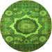 Round Machine Washable Abstract Green Modern Area Rugs, wshabs4170grn