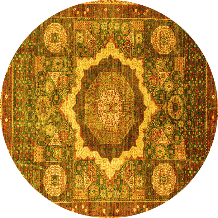 Round Abstract Yellow Modern Rug, abs4170yw