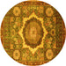 Round Abstract Yellow Modern Rug, abs4170yw