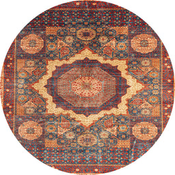 Round Machine Washable Abstract Dark Almond Brown Rug, wshabs4170