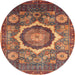 Round Machine Washable Abstract Dark Almond Brown Rug, wshabs4170