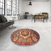 Round Machine Washable Abstract Dark Almond Brown Rug in a Office, wshabs4170