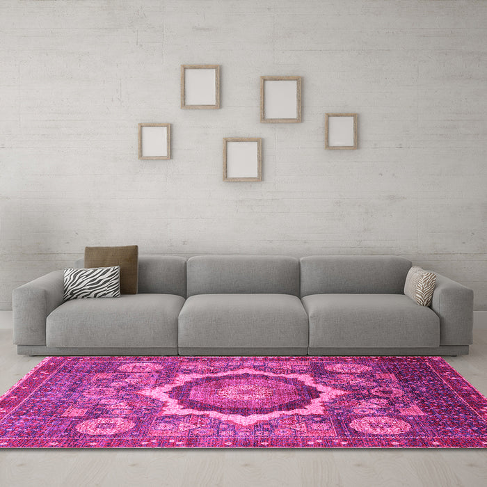 Machine Washable Abstract Pink Modern Rug in a Living Room, wshabs4170pnk