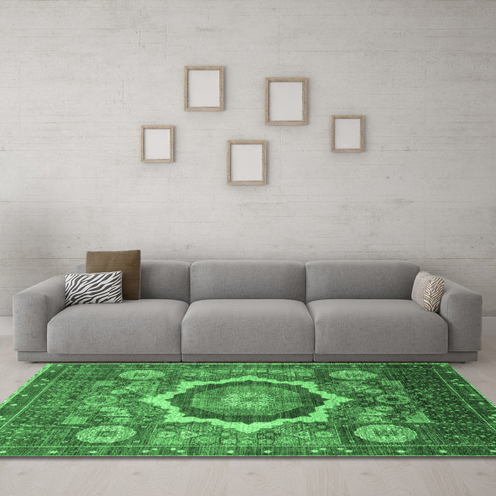 Machine Washable Abstract Emerald Green Modern Area Rugs in a Living Room,, wshabs4170emgrn