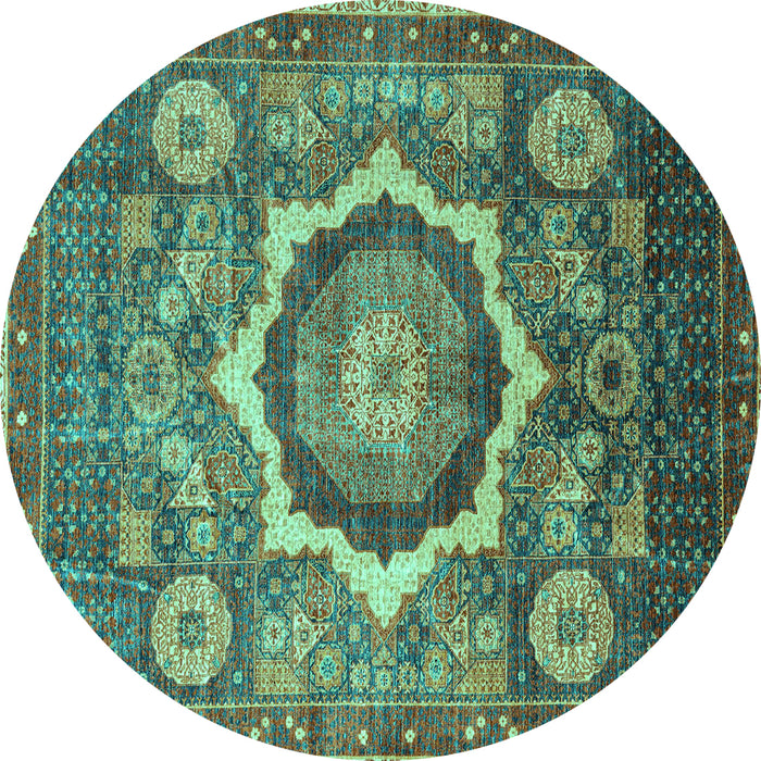 Round Machine Washable Abstract Turquoise Modern Area Rugs, wshabs4170turq