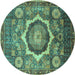 Round Machine Washable Abstract Turquoise Modern Area Rugs, wshabs4170turq