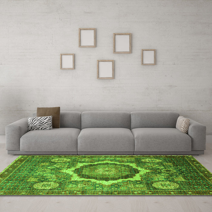 Machine Washable Abstract Green Modern Area Rugs in a Living Room,, wshabs4170grn