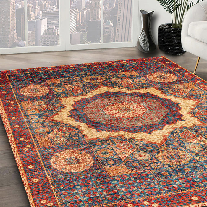 Abstract Dark Almond Brown Modern Rug in Family Room, abs4170