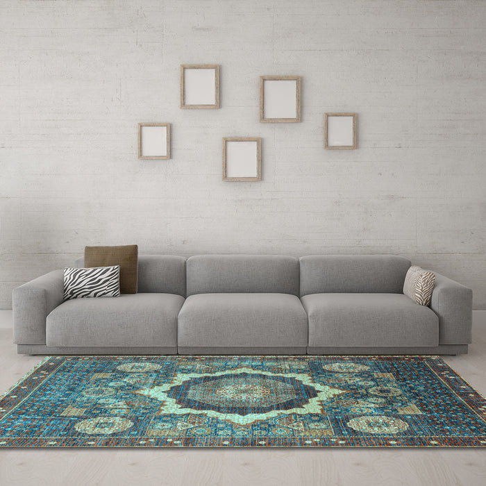 Machine Washable Abstract Light Blue Modern Rug in a Living Room, wshabs4170lblu