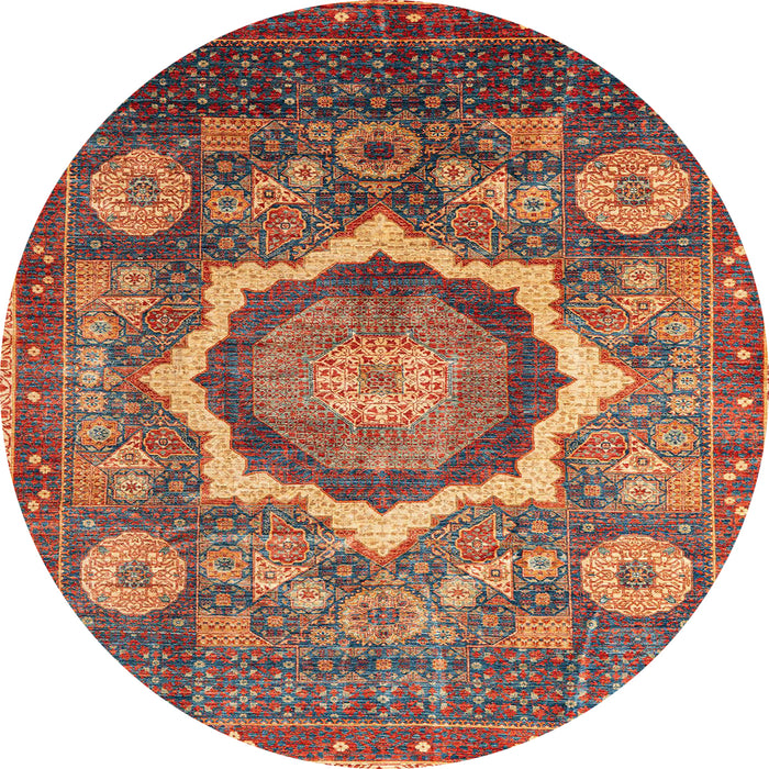 Round Abstract Dark Almond Brown Modern Rug, abs4170