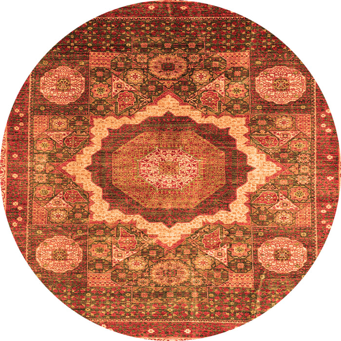 Round Machine Washable Abstract Orange Modern Area Rugs, wshabs4170org