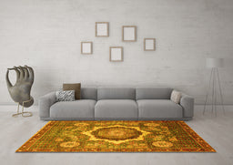 Machine Washable Abstract Yellow Modern Rug in a Living Room, wshabs4170yw