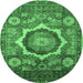 Round Machine Washable Abstract Emerald Green Modern Area Rugs, wshabs4170emgrn