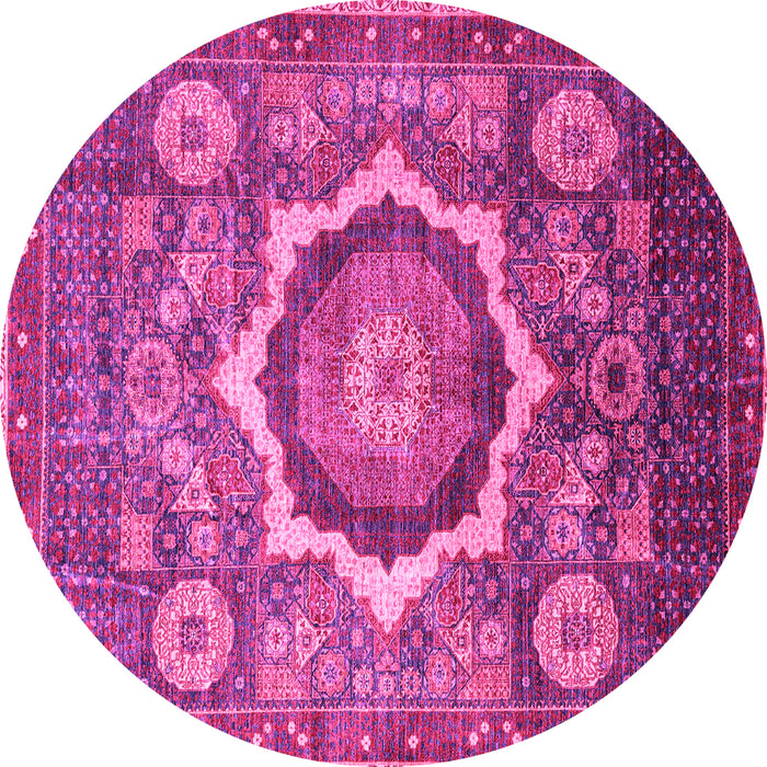 Round Machine Washable Abstract Pink Modern Rug, wshabs4170pnk