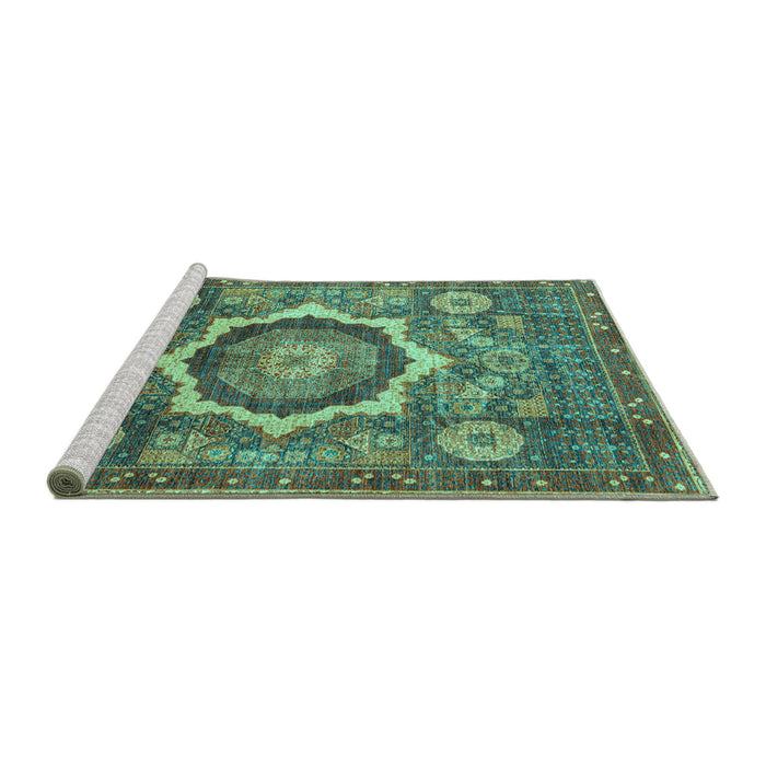 Sideview of Machine Washable Abstract Turquoise Modern Area Rugs, wshabs4170turq