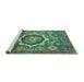 Sideview of Machine Washable Abstract Turquoise Modern Area Rugs, wshabs4170turq